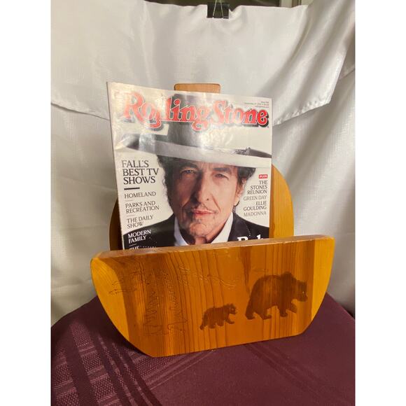 Toadily Handmade Wood 8.5 inch Paper Plate Holder carved Bear and Cub signed EUC - Picture 15 of 16